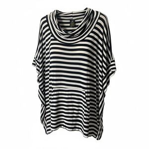 Rapz Cowlneck Poncho Top Womens One Size Navy Blue White Striped Relaxed Fit